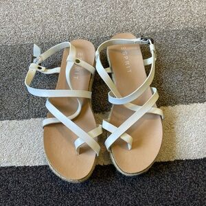 Esprit Womens 9 White Faux Leather Judy Espadrille Ankle Strap Wedge Sandals